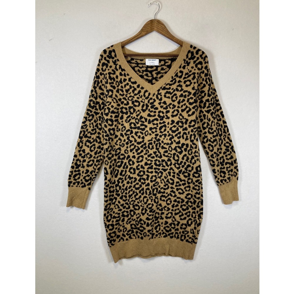 Mob Wife Leopard Print Old Navy Women Medium Tall Tan Black Knit‎ Sweater Dress